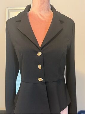 Madison Black Peplum Blazer with Gold Buttons